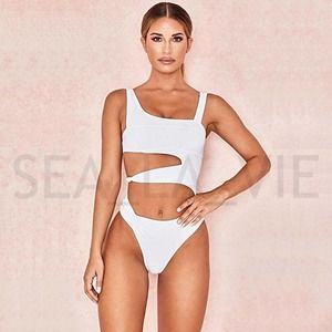 Bandage Cut-Out Knotted One-Piece Swimsuit in White